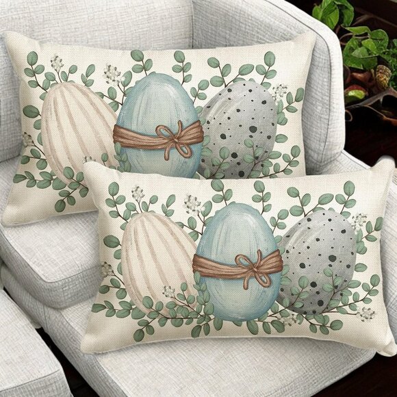 Easter Eggs Decorative Throw Pillow Cover Accent Case Farmhouse Spring Decor 2pc - Picture 3 of 7